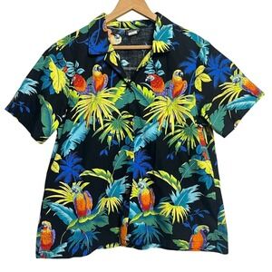 VTG Shannon Marie Hawaiian Shirt Button Up ‎ Multicolored palm Leaves sz XL